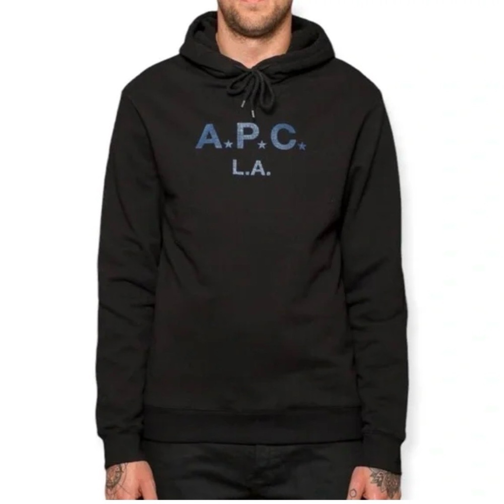 A.P.C. Black Hoodie with blue logo size XL. Streetwear, designer Unisex